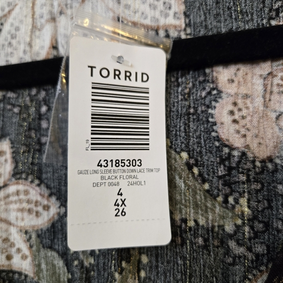 Gauze Long Sleeved Floral Button Down Blouse with Gold accents - Picture 5 of 9